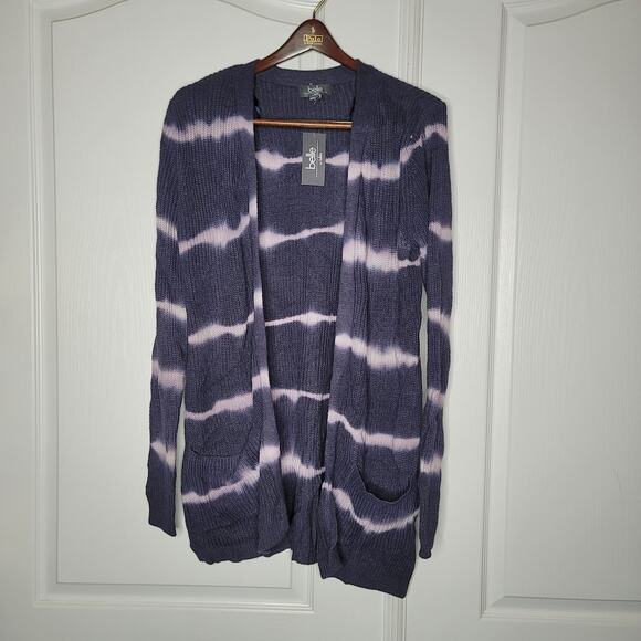 Belle by Belldini Tie Dye Striped Cardigan Sweater XL/Extra Large Navy White NWT - Picture 1 of 5